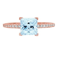1.66ct Princess rez prirodni švicarski plavi topaz 18K ružičasto zlato Angažovanje prstena veličine 4,75