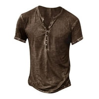 Muški gumb s kratkim rukavima gore Henley majica V izrez pulover na vrhu Casual majica Black XL