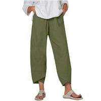 EFSTEB Womens Duksetska klirenca elastične hlače na plaži u visokim strukom Jednobojne Trendne vrećaste hlače Udobno casual hlače vojska zelena s
