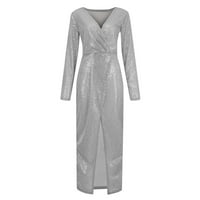 Haljina za žene, ženske ležerne patchwork rukave s tipkama visokih rub plus veličina haljina srebrna