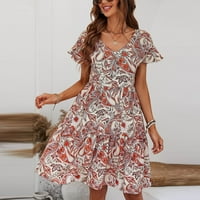 Clearsance Ljetne haljine za žene kratki rukav cvjetni slatki iznad koljena a-line putni okrugli izrez