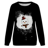 Clearsance ženske modne majice okrugli vrat s dugim rukavima Božićni slatki snjegović grafički džemper za tisak Blech Pulover Top Black XXL