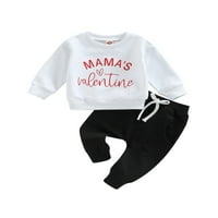 TODDLER Baby Boy Valentines Dnevni outfits Mama's Valentine dugih rukava s dugim rukavima Top hlače