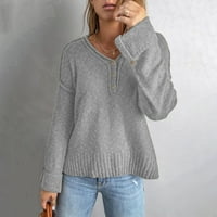 Ženske modne džempere za žene plus veličine temperament casual puni u boji od punog ubojnog ramena pletene