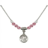 Rodijumska ogrlica sa ružičastom ružičastog oktobra mjeseca rođenja Kamene perle i čuvar anđela W Child