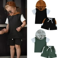 TODDLER Baby Boys Ljetna odjeća setovi za patchwork s kapuljačom kratkih rukava + kratke hlače