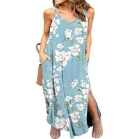 Glookwis Women Ljeto bez rukava Maxi haljina Ležerne prilike cvjetne duge haljine s džepovima