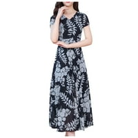 Ljetne haljine za žene okrugli izrez kratkih rukava Floral Maxi haljina za gležnjeve - Dužina bez haljine