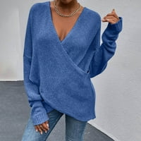 Smanjeni ženski džemper Crosw Wrap V-izrez Duks pulover Čvrsta boja udobna dugačka dugi rukavi dugi rukavi