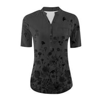 Bicoasu ženski casual boho cvjetni printirani V izrez na vratu kratkih rukava majica bluze crni xxl