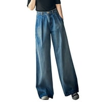 Riforla hlače za žene drevne struk Slim široke hlače za noge nove kontrastne kamene pantalone traper