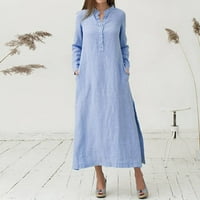 Ženske haljine ispisane V-izrezom Maxi Maxi ljetna haljina s dugim rukavima plava 5xl