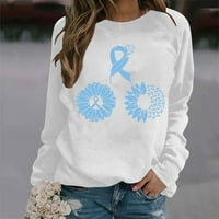 Ženska Crewneck Dukserska duksera Svjesnost s rakom s dugim rukavima TEE majica Pulover Bluza Svjetlo