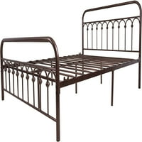 Metalni okvir kreveta kraljica Veličina sa vintage uzglavljenom i platformom za podlogu od kovanog gvožđa Kava s bračnim krevetom