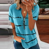 Žene modne čiste boje prugasti patentni zatvarač kratkih rukava Casual bluza majice