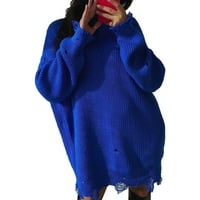 Miayilima ženski džemperi Pulover casual vrhovi pulover džemperi za žene zimski pad dugih rukava okrugli izrez Klintni džemper plavi l
