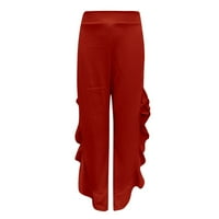Ženske Y2K Hlače Dame Udobne čvrste boje visoke struk široke noge ruffle trim pantalone za žene