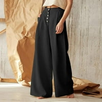 Sayhi ženska kaprisa casual labave opuštene čvrste širine noge visokog struka pantalone elastične ljetne hlače crne m