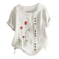 Majice za žene Vintage Ispis O-izrez Floral Dugme Košulje kratkih rukava Top BluuseSize 4xL