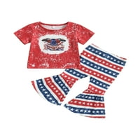 Qinghua Toddler Baby Girl 4. jula Outfit Majica kratkih rukava Top American Flag Bell donje hlače postavljene 2- godine