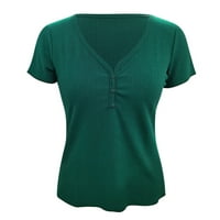 Žene Casual Solid Color Top Majica V Gumb za vrat Kratki rukav Klit Plit Majica Modna casual Soft bluza