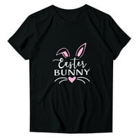 Usched Bunny za žene za žene Grafički kratki rukav Crewneck Bunny Gnomes Uskršnja jaja Ispiši okrugli