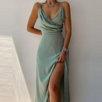 Fatuov ženski vjenčanik gost V-izrez Split Maxi haljine rufffle visoko struk polufinalne duge haljine