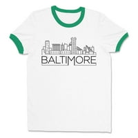 Skyline Baltimore Maryland Ringler Tee majica Unise X-Veliki bijeli Kelly Green