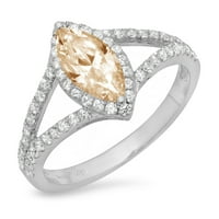 1. CT sjajna markiza Clear Simulirani dijamant 18k bijeli zlatni halo pasijans sa accentima prsten sz