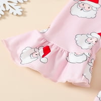 Canrulo Toddler Baby Girg Božićna odjeća Dugi rukav Santa Dress Haljina + duge prugaste hlače + trake