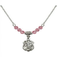 Rodijumska ogrlica sa ružičastim ružičastog oktobra mjeseca rođenja kamena perle i sveti Michael Arhanđelov