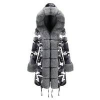 Guvpev Žene FAU zimske jakne kaputi sa kapuljačom Fishtail dugih rukava Obuhvat Držite toplo - sivo