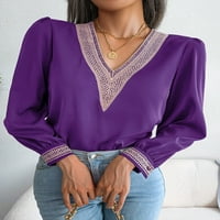 Kontrast zrak za žene Gruipure čipke Bishop bluza s rukavima dugih rukava šifonske pulover