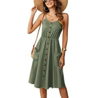 Htwon ženska haljina ljetna špageta remen gumba A-line bez leđa midi haljina