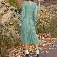 Koaiezne haljine za žene Ležerne dame okrugli vrat dugih rukava pune boje Maxi haljina sažedna slojevna