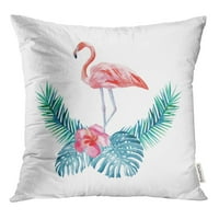 Cvijet Flamingo Hibiskus i palmi ostavljaju vodkolor stablo cvjetnog bacanja jastučnicu za jastuk