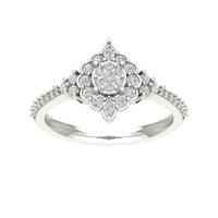 Araiya Sterling Silver Diamond Halo Flower Shaping Ring, Veličina 6