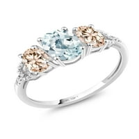 Gem Stone King 1. CT ovalno nebo Plavo Aquamarine breskve morgatite 10k bijeli zlatni prsten za dijamant