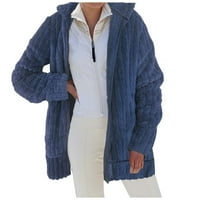 Stalna jakna za žene Ženska ležerna plišana puna boja patentni džepni kaput od labavog kaputa tamno