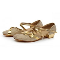 Djevojke Haljine cipele za plesne cipele Latinske cipele Mary Jane Glitter niske pete Gold 10c