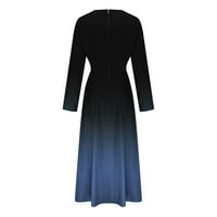 Jesenske haljine za žene casual ombre kravate dye V izrez dugih rukava tunika Flowy Swing Maxi haljina