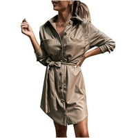 Haljine za prodaju za žene za žene dugih rukava od pune boje rever ovratnik midi fit i flare dnevno