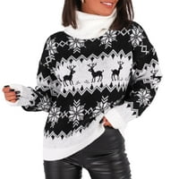 Ženski božićni džemper Božićno drvsko snježno pahuljica Jacquard panel pleteni turtleneck pulover