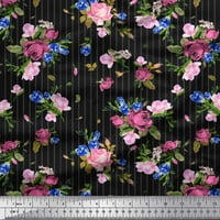 SIMOI crna satenska svilena tkanina pruga, ciklama i ruža cvjetni otisci tkanine sa širokim dvorištem