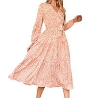 Zhizaihu cvjetni ljetni ženski haljina V izrez ruffle rukave a-line boemian maxi haljina s obrtom a m