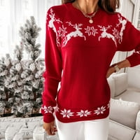 Ženski pleteni pulover Dukseri padaju i zimski dugi rukav okrugli vrat poliester božićni pulover džemperi