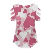 Leylayray vrhovi za žene Ženske ljetne udobne tee V izrez tiskane vrhove Osnovna majica kratkih rukava Majica Pink XXXXXL