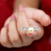 Dan majke poklon - Pearl Solitaire Prsten sa moissine sa bočnim kamenjem, srebrnim srebrom, SAD 8,00