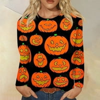 Navedeni ženski modni casual okrugli vrat dugih rukava za Halloween tiskanu majicu