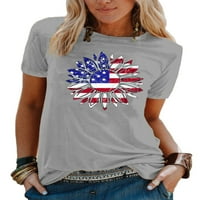 Avamo Žene Ljeto Ležerne prilike TOP USA USA Zastava Grafičke osnovne majice Kratki rukav Crew vrat
